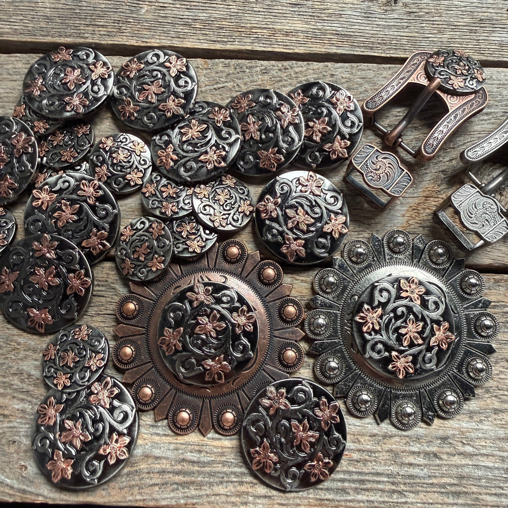 Silver - Copper Floral Western Concho W200