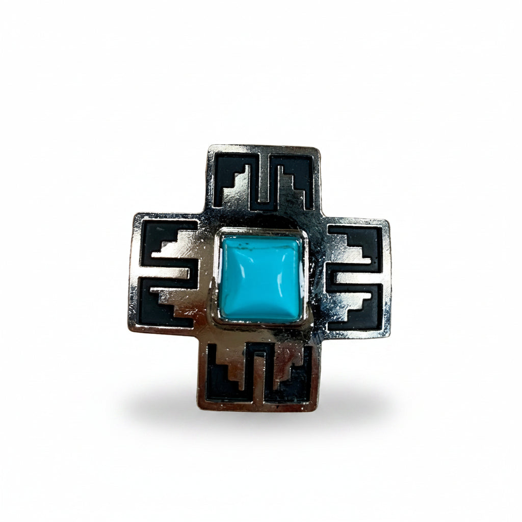 Southwest Antique Silver Turquoise Western Concho W201 — view 3