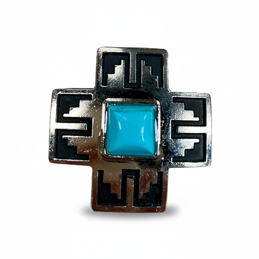 Southwest Antique Silver Turquoise Western Concho W201 — view 2