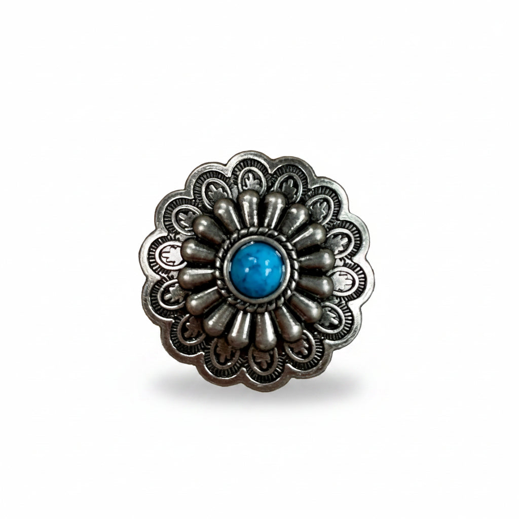 Antique Silver Turquoise Western Concho W203 — view 3