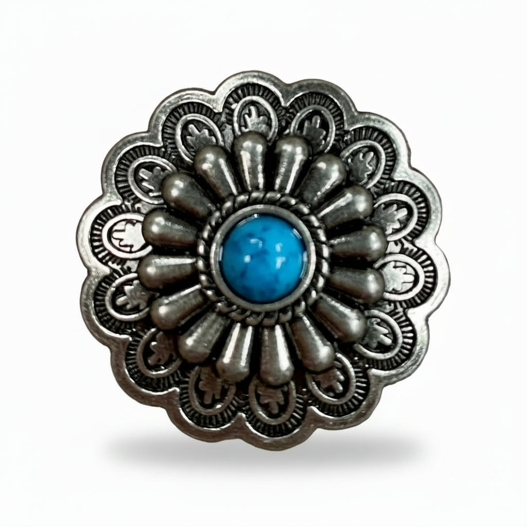 Antique Silver Turquoise Western Concho W203 — view 2