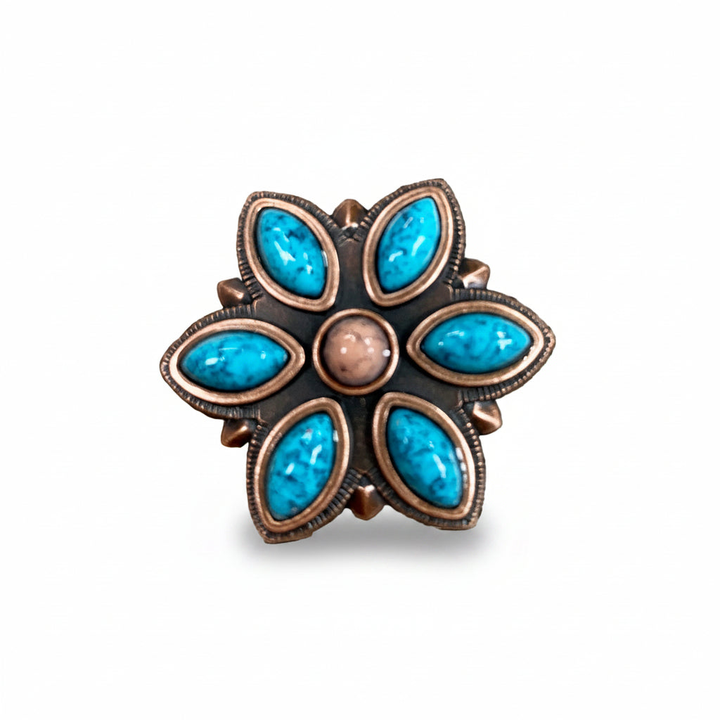Copper Turquoise Flower Western Concho W207 — view 3