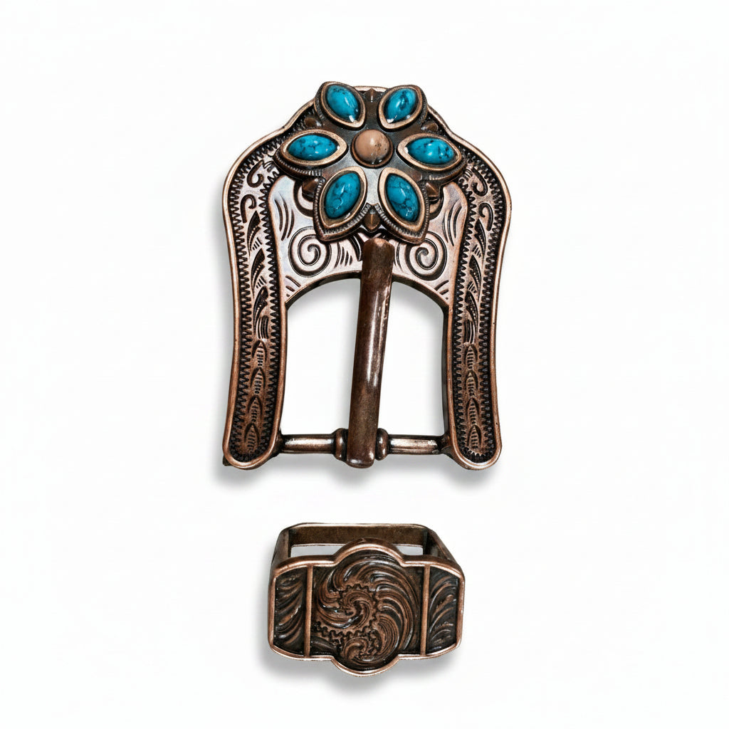 Copper Turquoise Flower Western Concho W207 — view 5