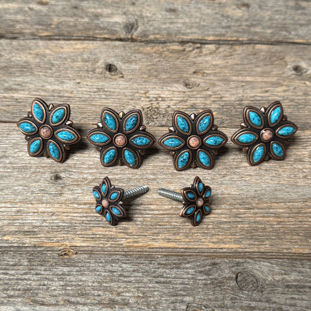 Copper Turquoise Flower Saddle Set SSW207