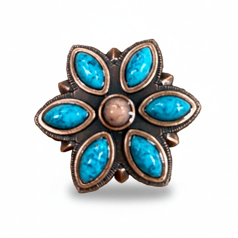 Copper Turquoise Flower Western Concho W207 — view 2