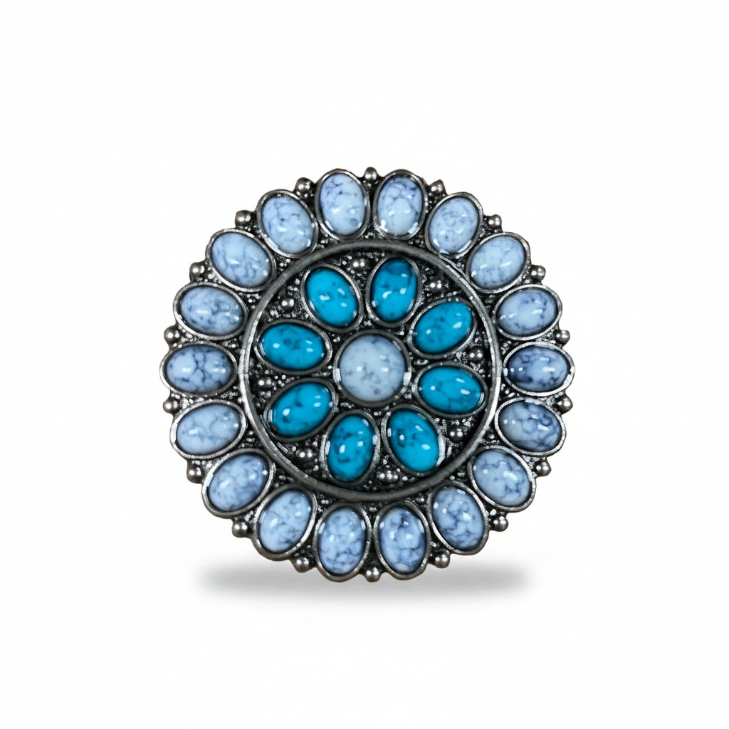 Blue and White Turquoise Western Concho W212 — view 2