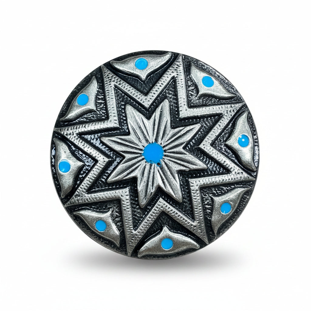 Starburst Antique Silver Turquoise Western Concho W214 — view 2