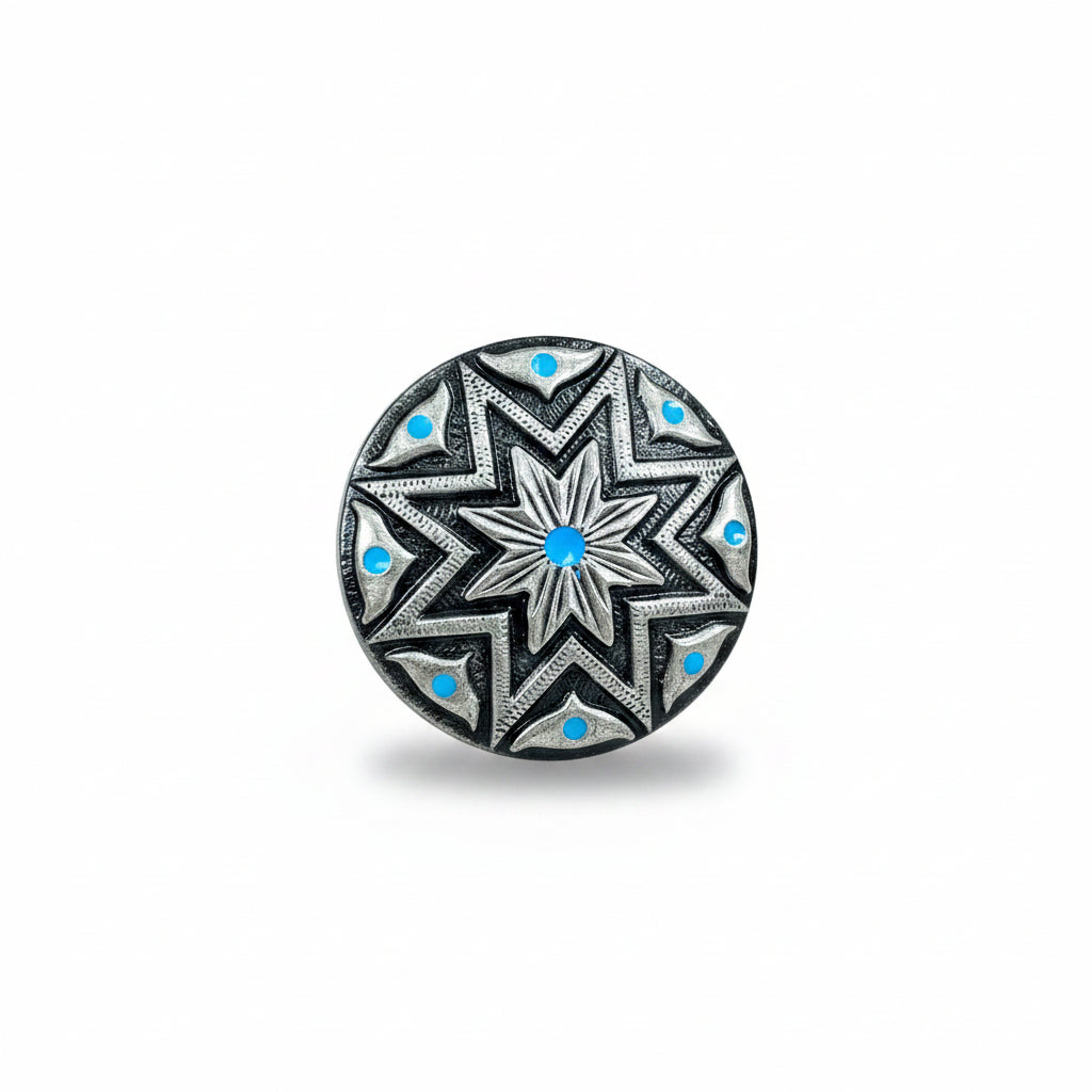 Starburst Antique Silver Turquoise Western Concho W214 — view 3
