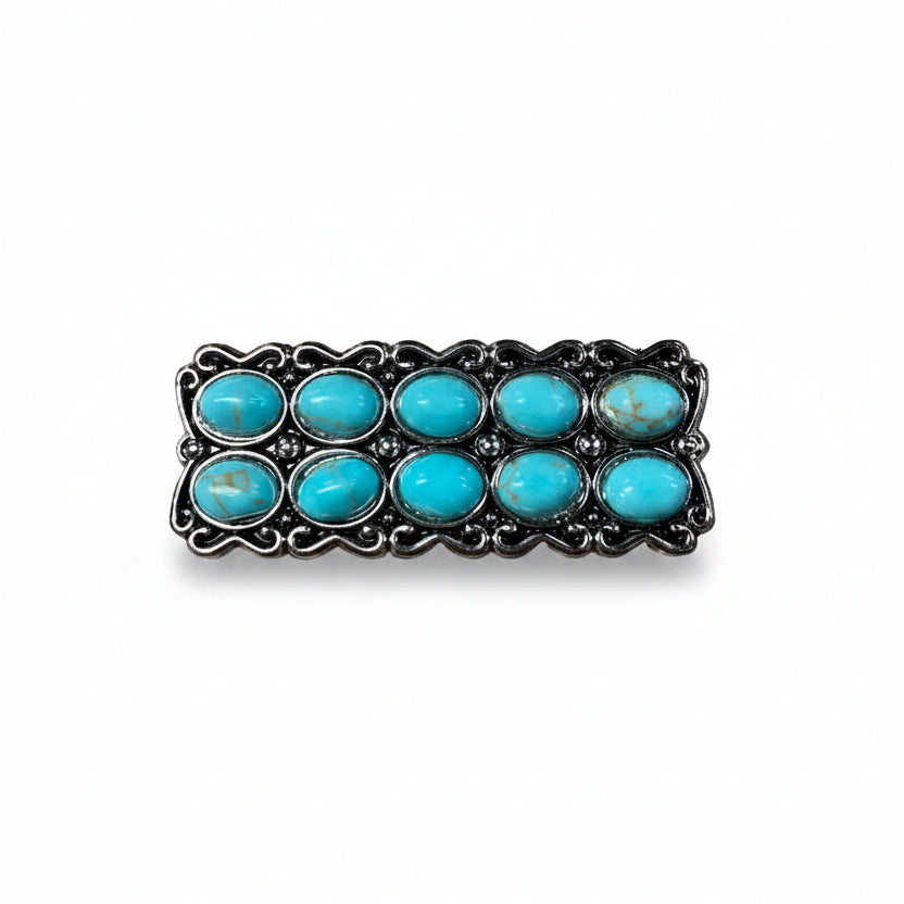 Antique Silver Rectangle Turquoise Concho W216 — view 2