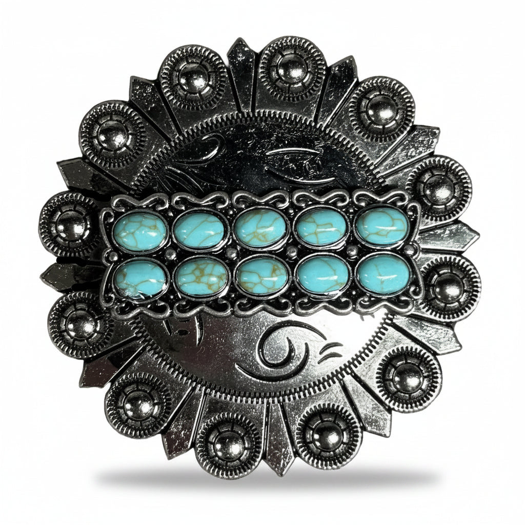 Antique Silver Rectangle Turquoise Concho W216 — view 3