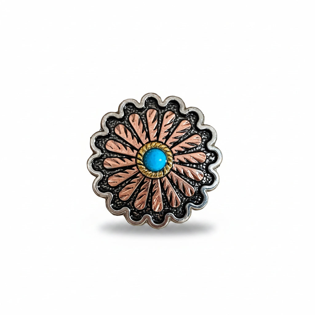 Antique Silver and Copper Floral Western Concho W220 — view 2