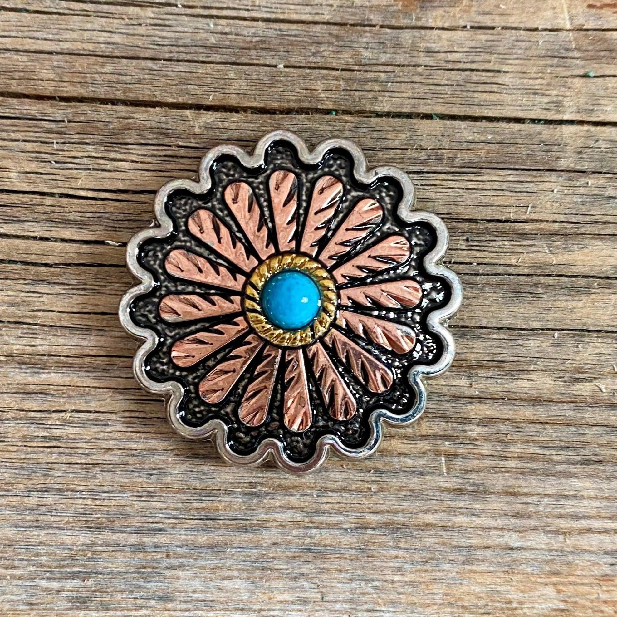 Antique Silver and Copper Floral Western Concho 1.25" W220L