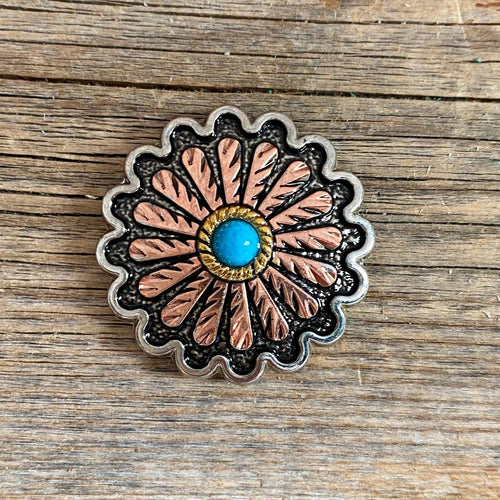 Antique Silver and Copper Floral Western Concho 1.25" W220L