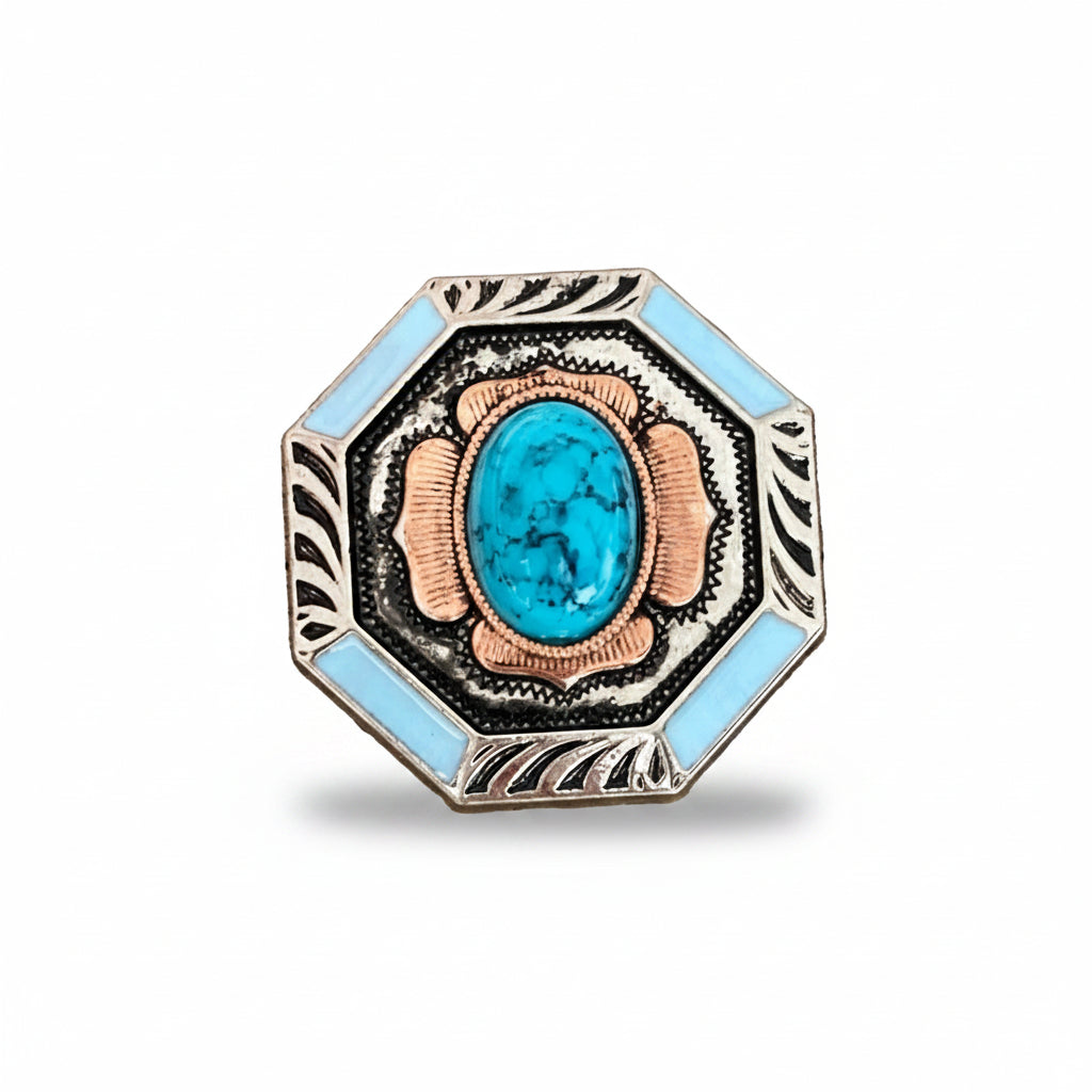 Octagon Turquoise Floral Western Concho W221 — view 2