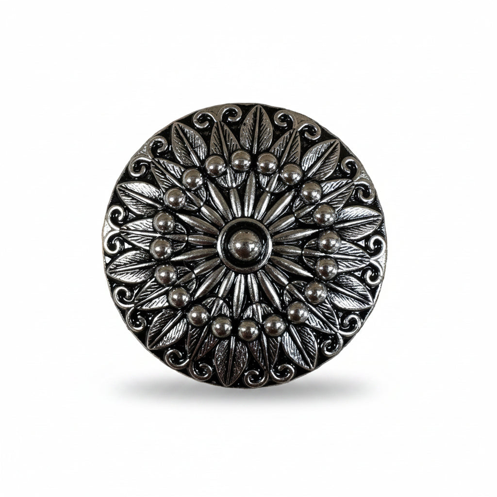 Antique Silver Floral Pinwheel Western Concho W227 — view 2