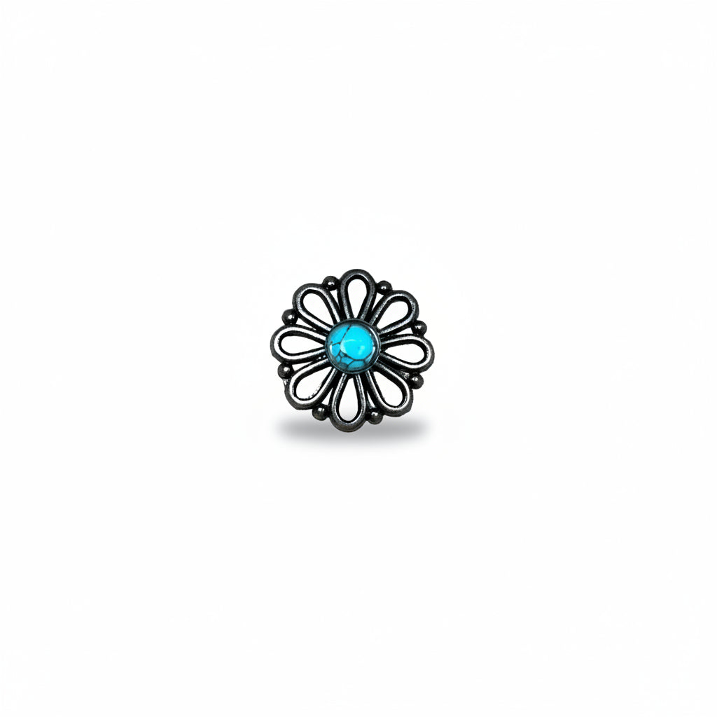 Antique Silver Turquoise Flower Western Concho W231 — view 3