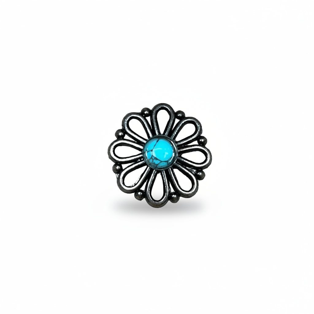 Antique Silver Turquoise Flower Western Concho W231 — view 2