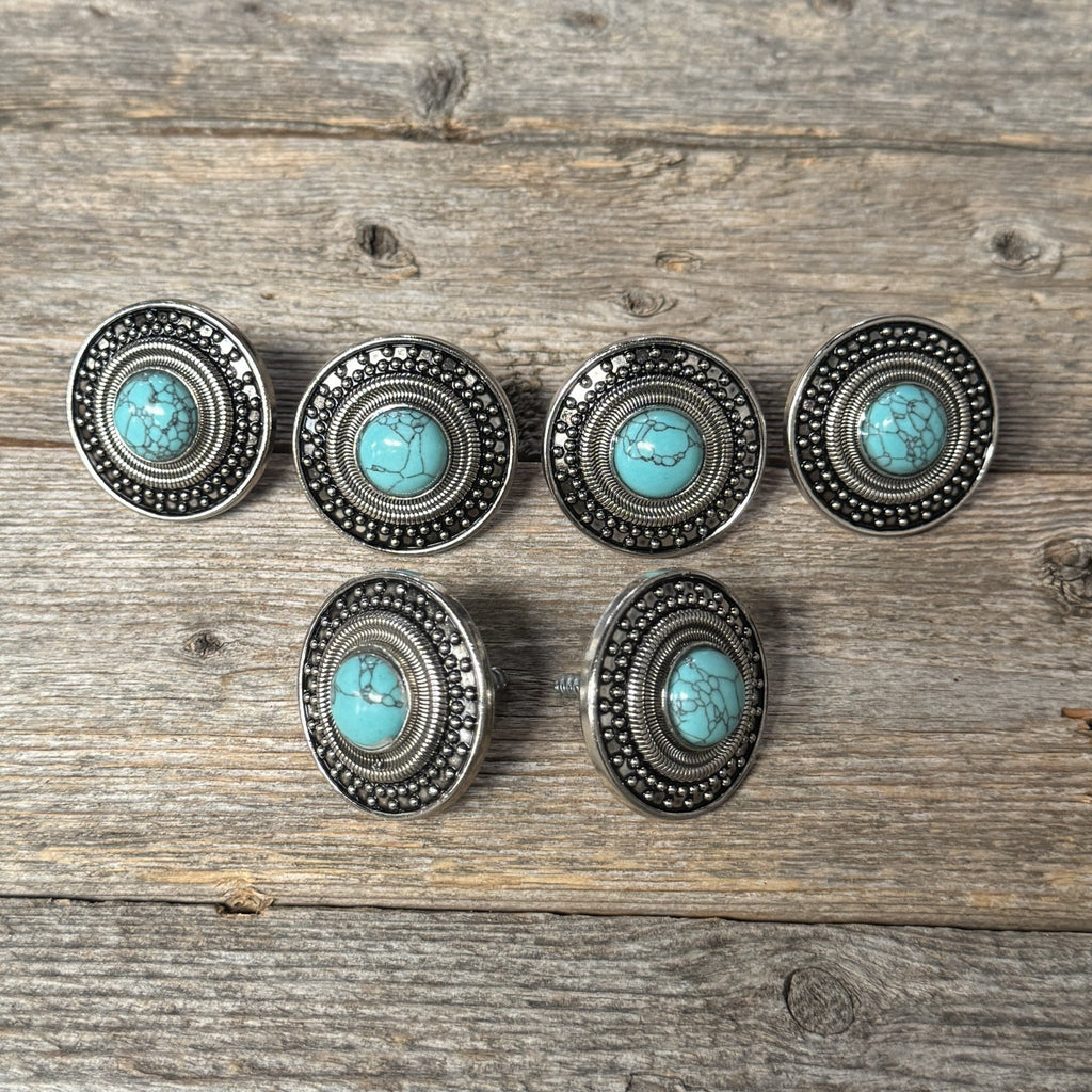 Antique Silver Turquoise Dot Saddle Set SSW232