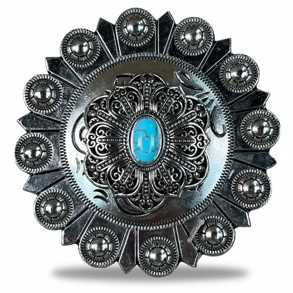 Antique Silver Filigree Floral Turquoise Western Concho W234 — view 3