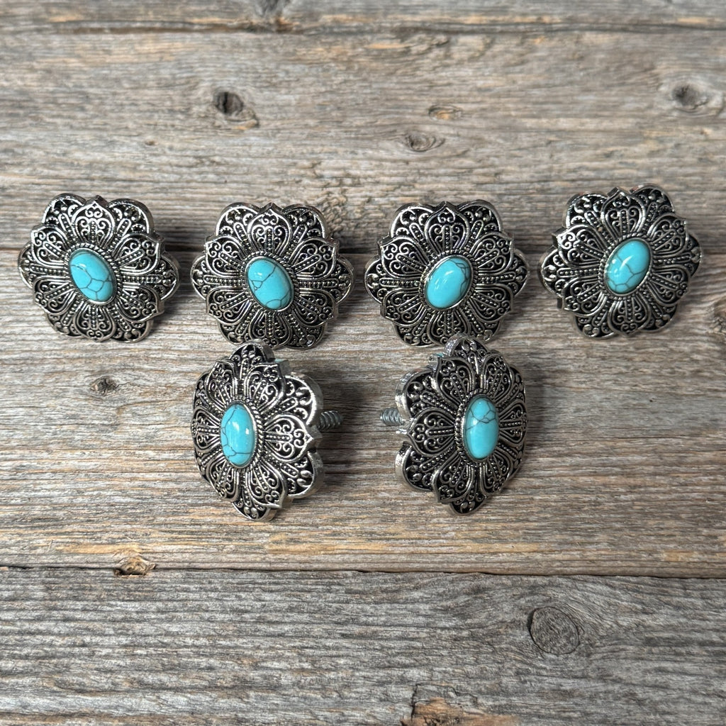 Antique Silver Filigree Floral Turquoise Saddle Set SSW234