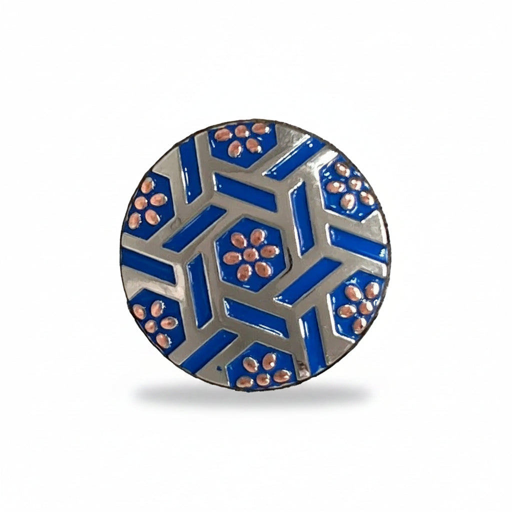 Antique Silver Blue Geometric Western Concho W236 — view 3