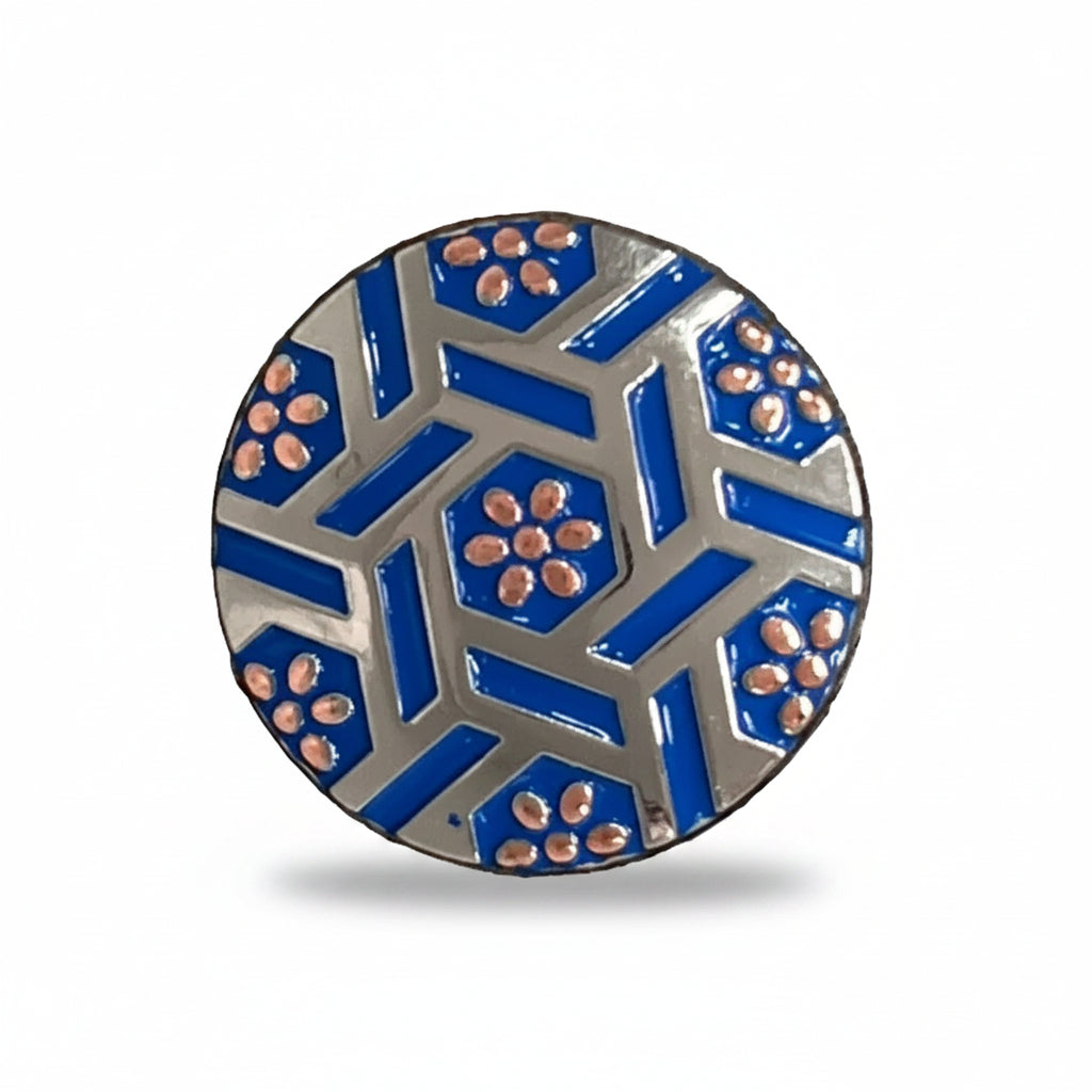Antique Silver Blue Geometric Western Concho W236 — view 2
