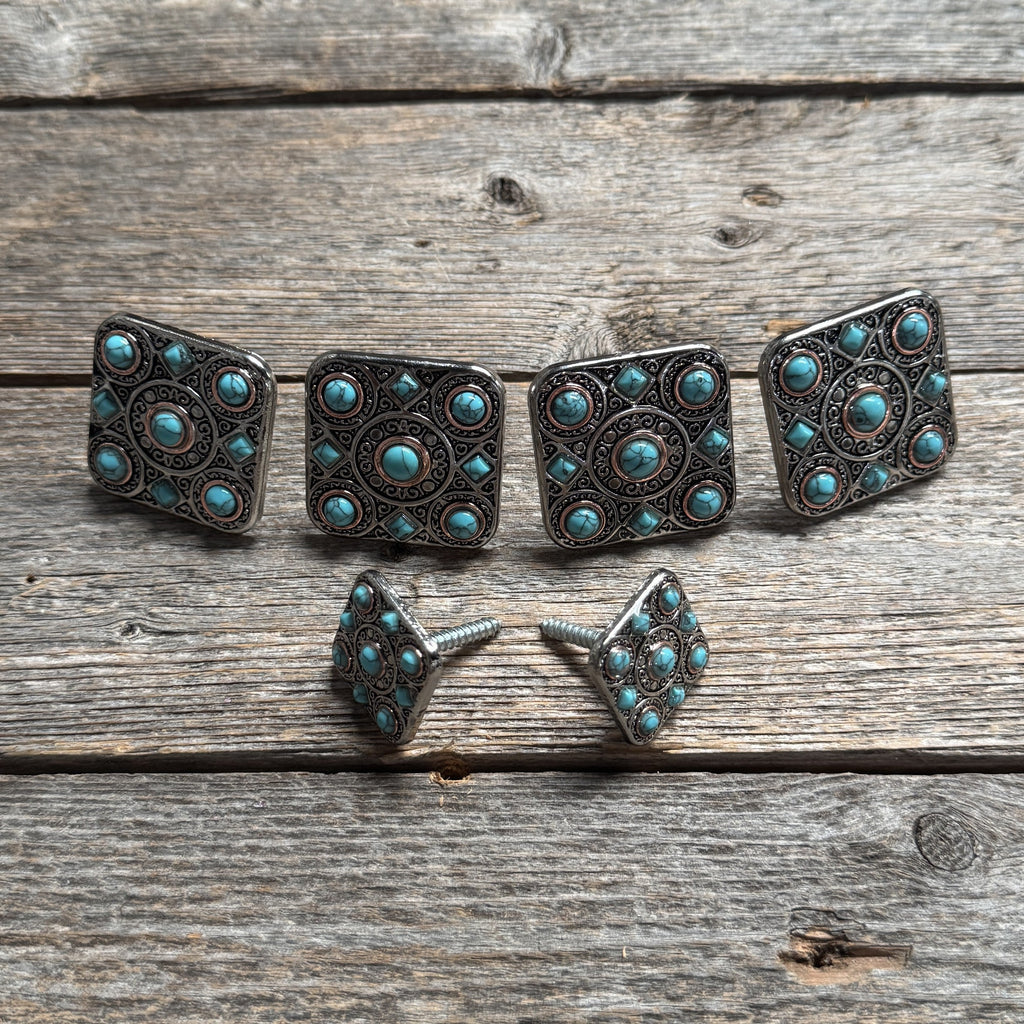 Antique Silver and Copper Square Turquoise Saddle Set SSW243