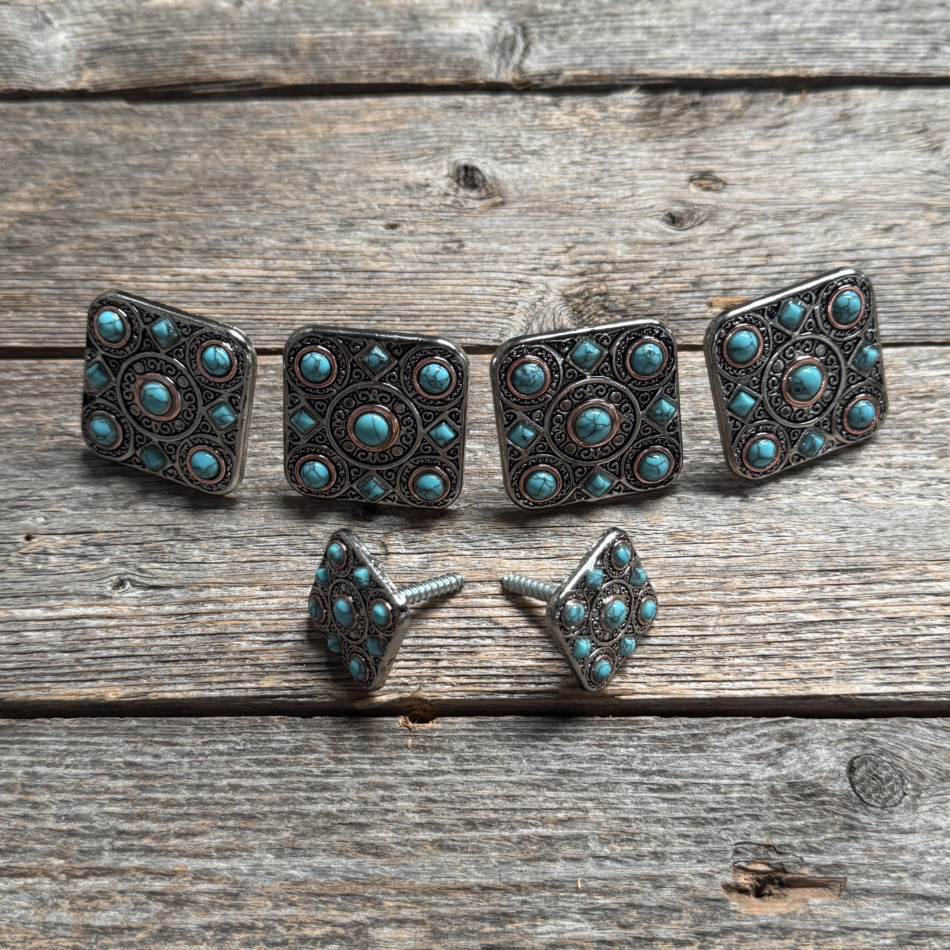 Antique Silver and Copper Square Turquoise Saddle Set SSW243