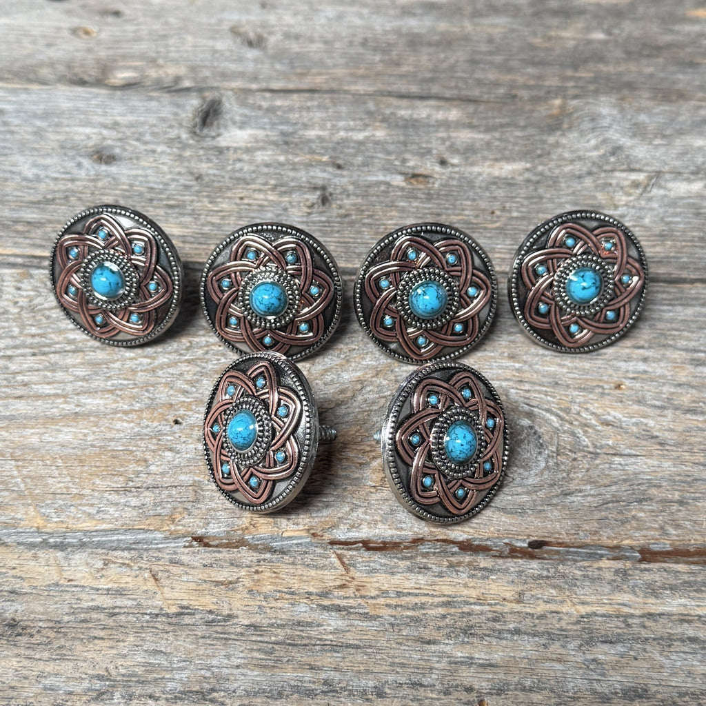 Antique Silver Turquoise and Copper Flower W257