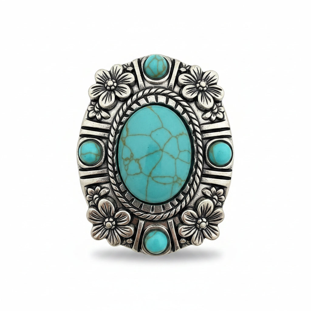 Antique Silver Floral and Turquoise Concho W260 — view 2
