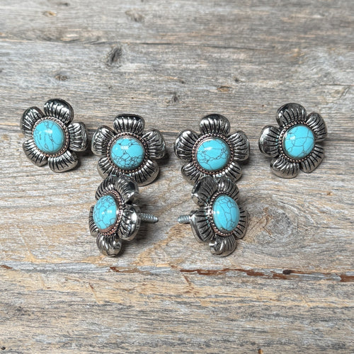 Antique Silver and Copper Turquoise Flower Saddle Set SSW267