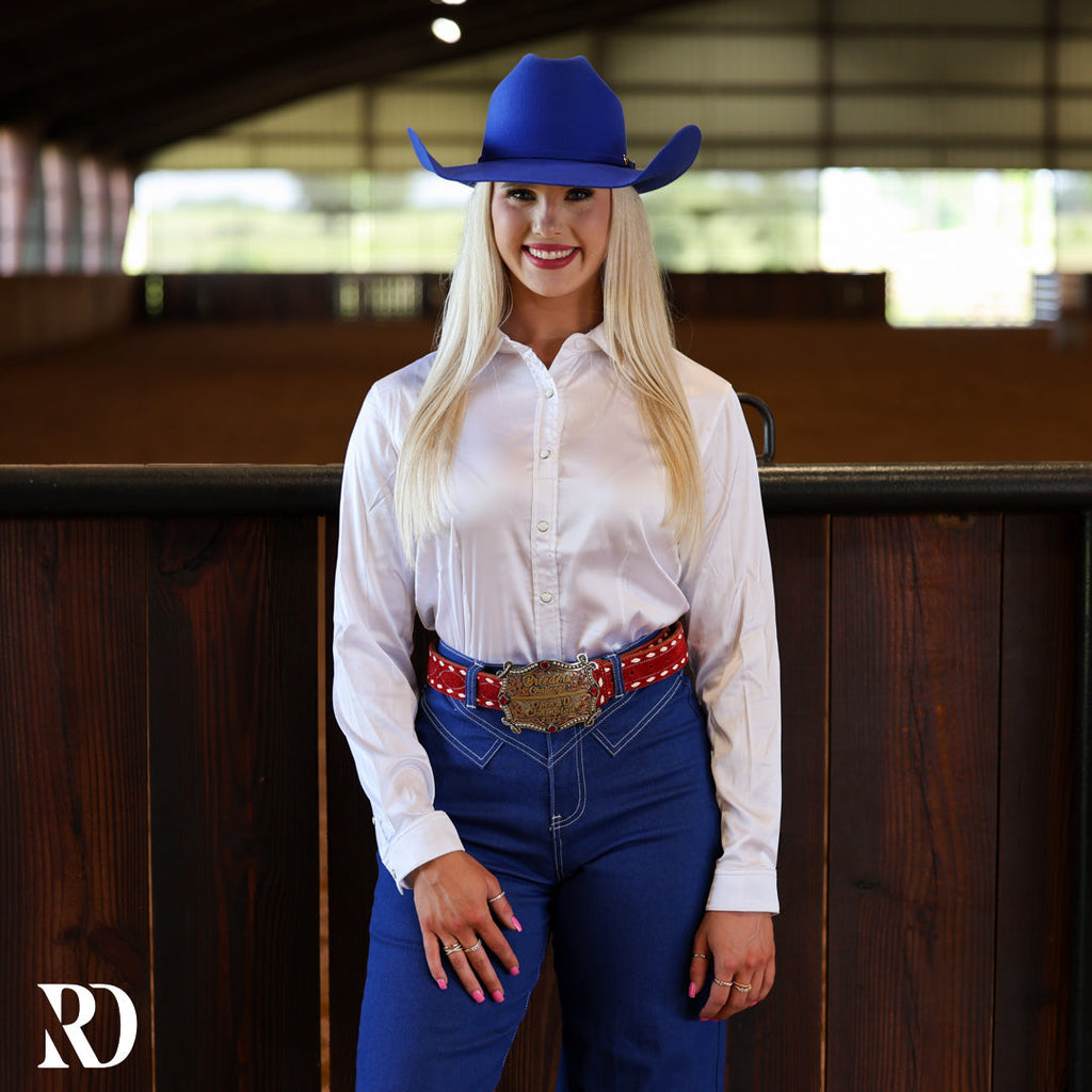 White Satin Performance Rodeo Shirt
