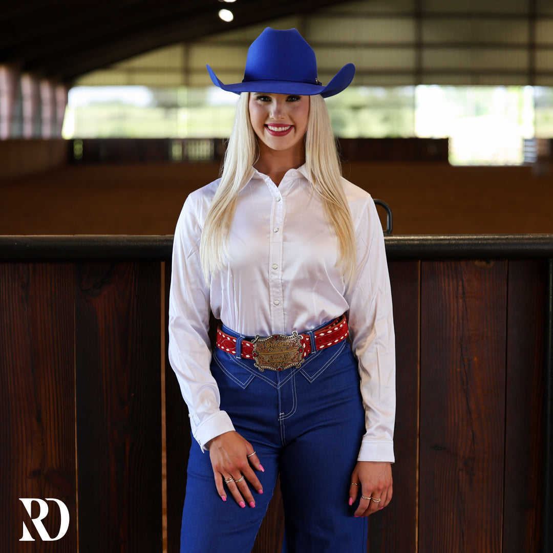 White Satin Performance Rodeo Shirt