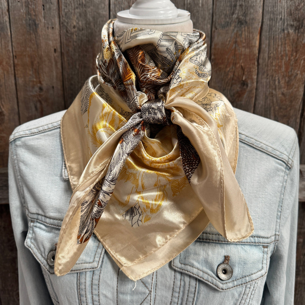 Brown and Tan Leaf Wild Rag - Western Scarf