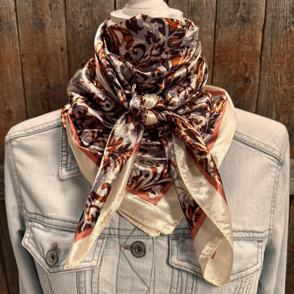 Cream and Rust Floral Wild Rag / Scarf