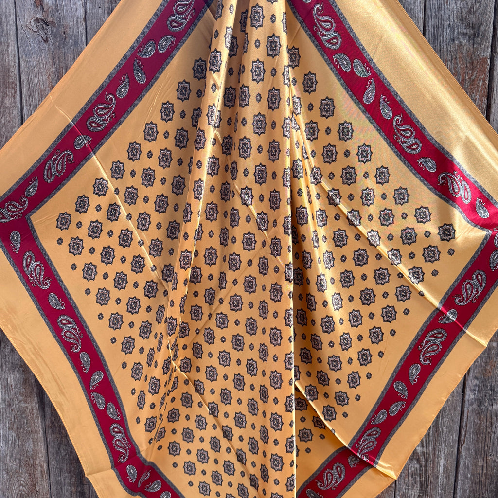 Gold and Red Patterned  Wild Rag - Western Scarf