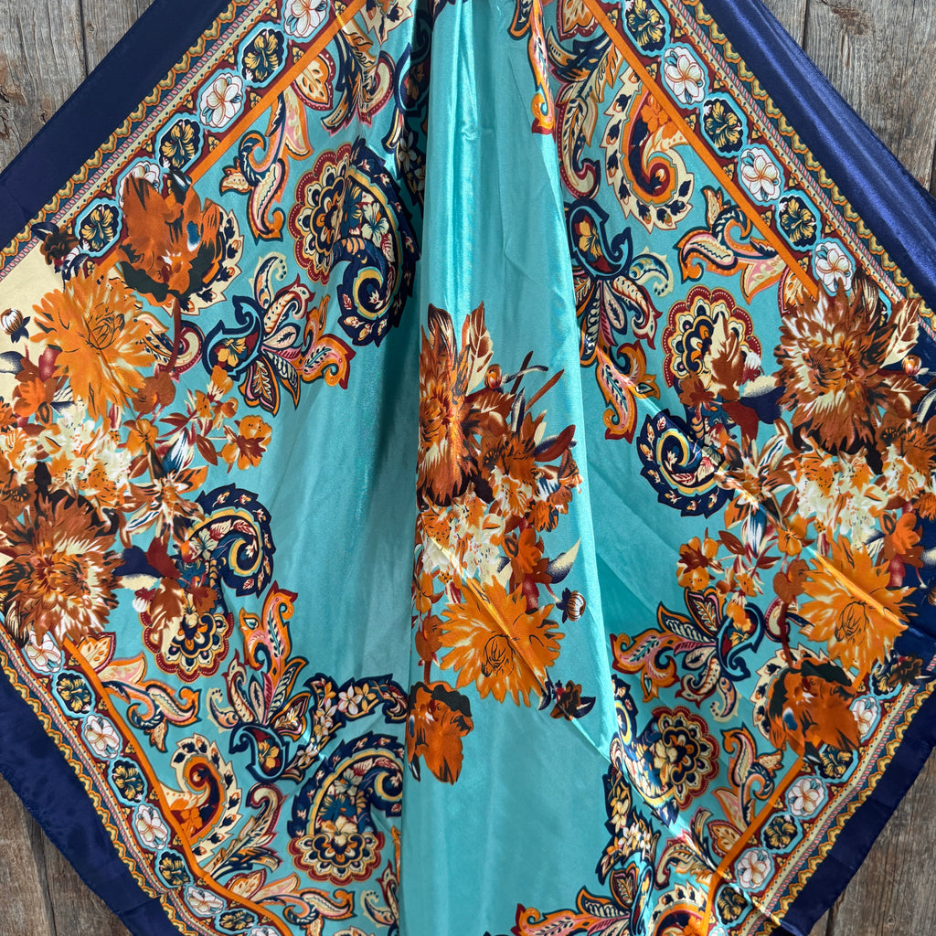 Blue and Brown Floral Wild Rag - Western Scarf