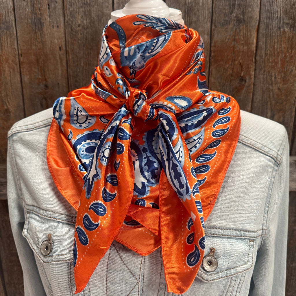 Orange and Blue Paisley Wild Rag - Western Scarf