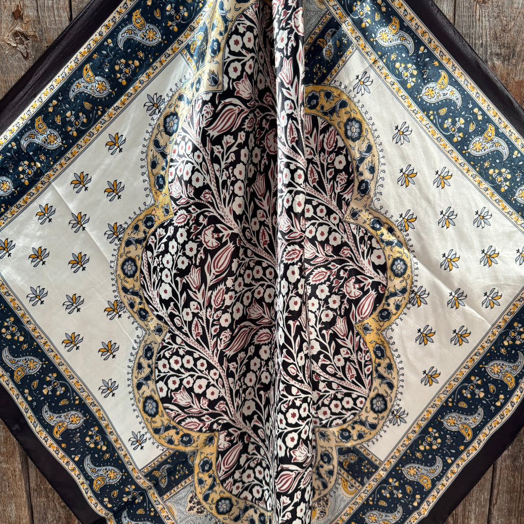 Black, Blue and Gold Floral Wild Rag - Western Scarf