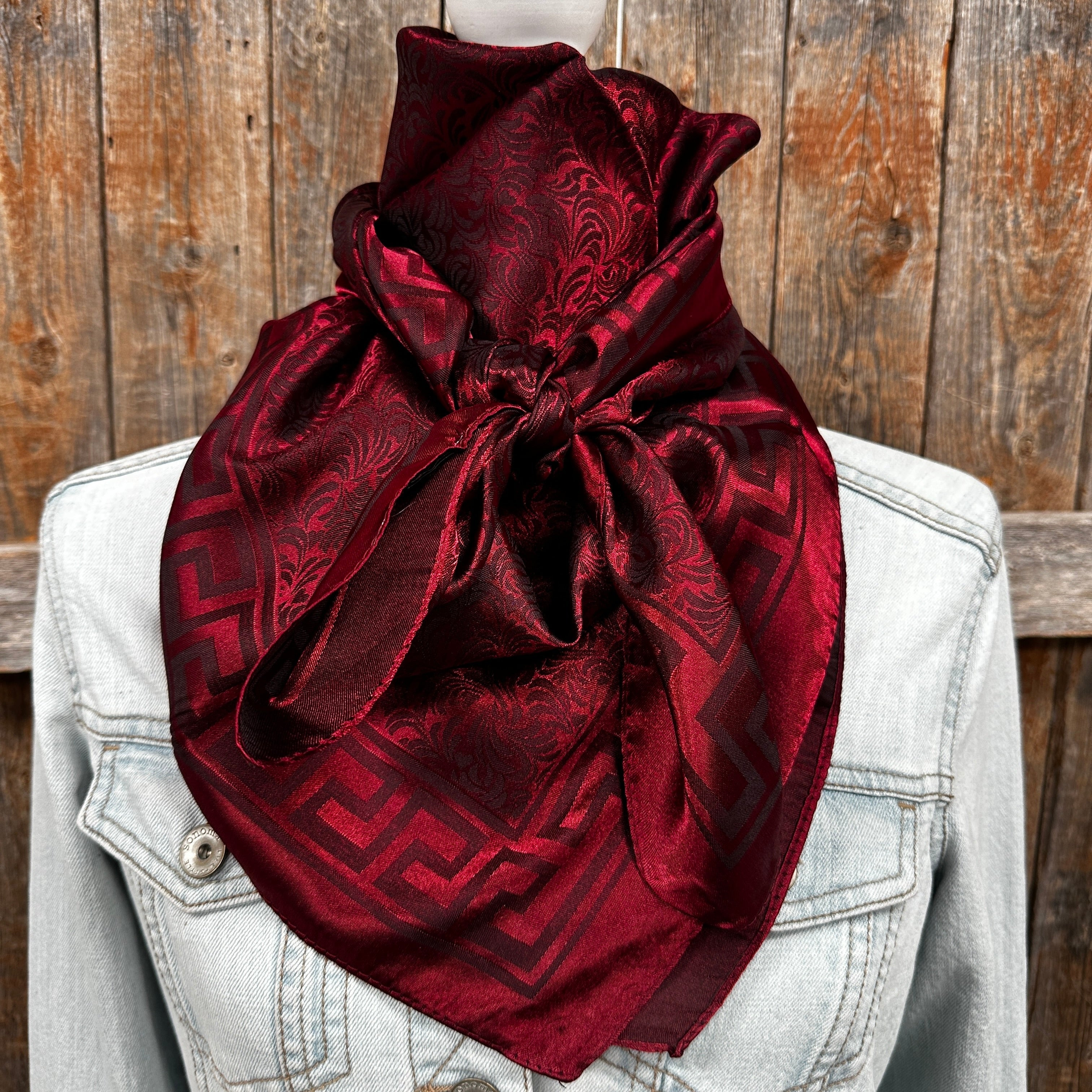 35X35" Burgundy Jacquard Wild Rag / Scarf WR4001