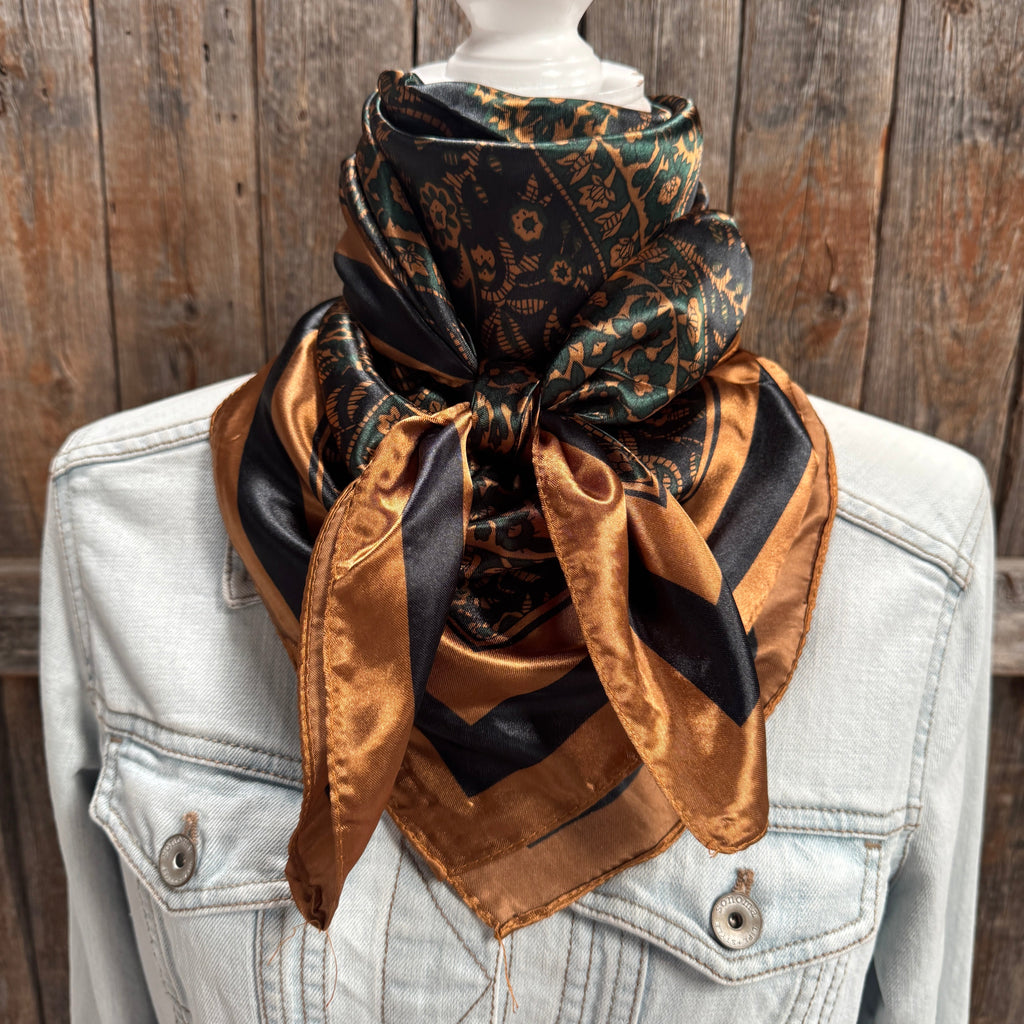 Green and Tan Floral Wild Rag - Western Scarf