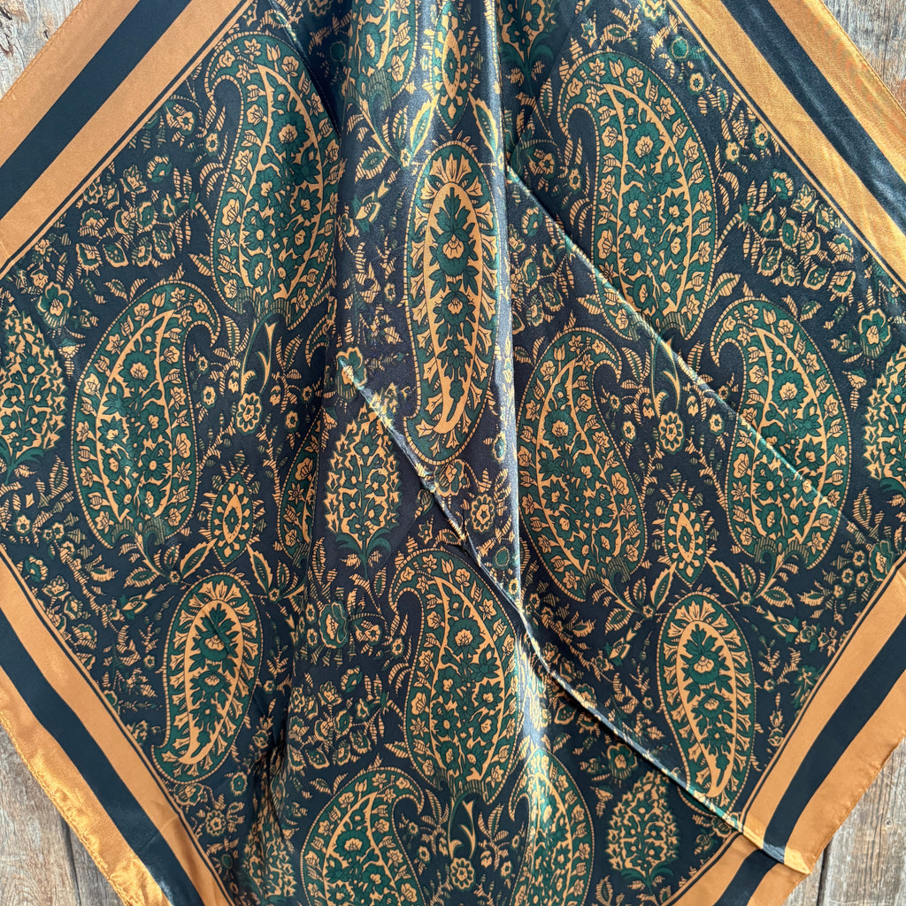 Green and Tan Floral Wild Rag - Western Scarf