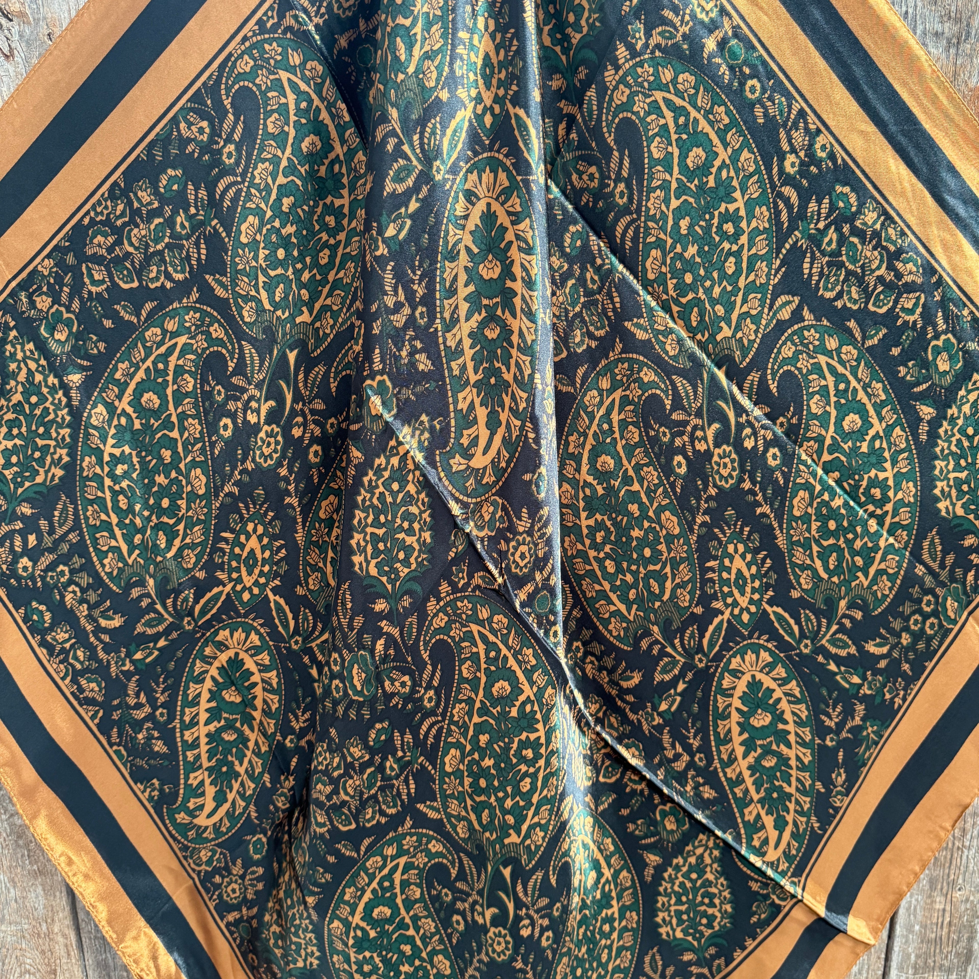 Green and Tan Floral Wild Rag - Western Scarf