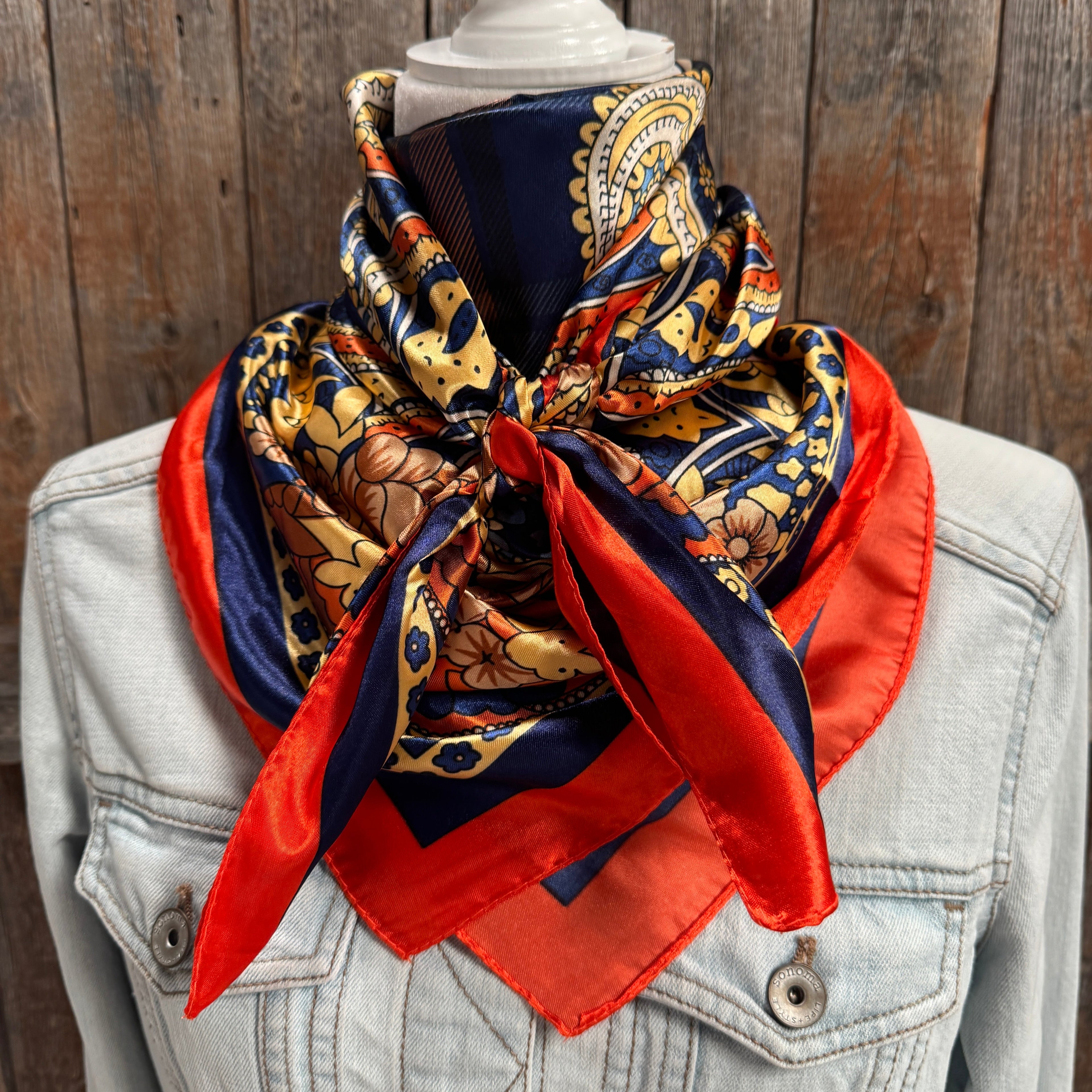 Orange & Blue Paisley Wild Rag - Western Scarf