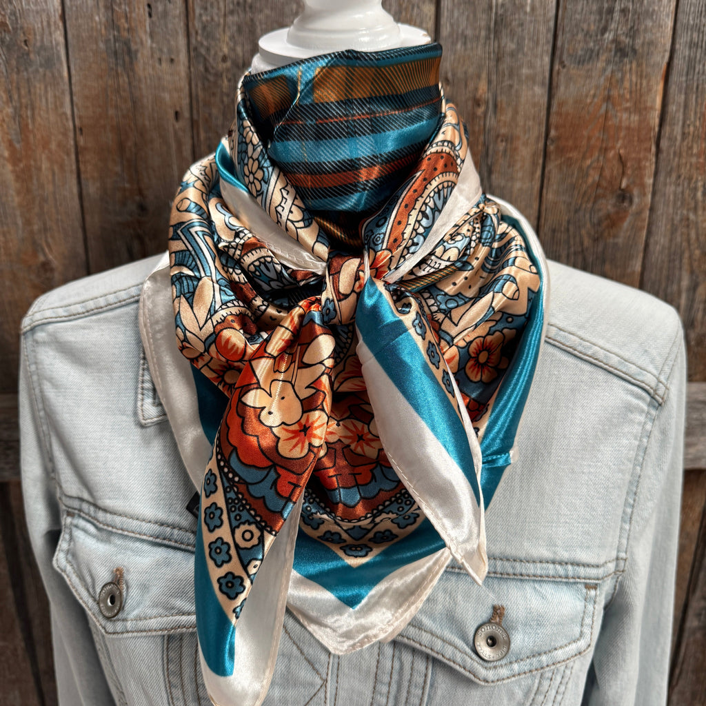 Teal and Cream Paisley Wild Rag - Western Scarf