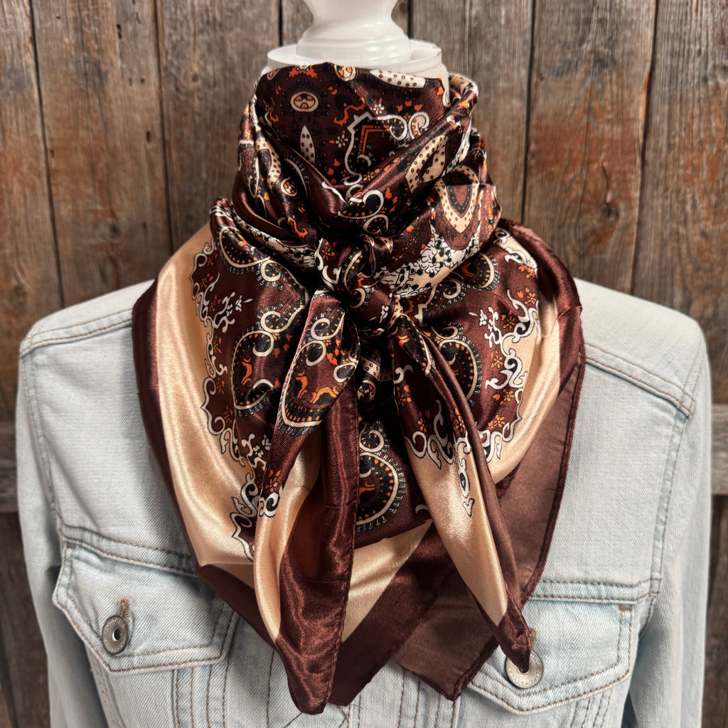 Brown and Tan Paisley Wild Rag - Western Scarf