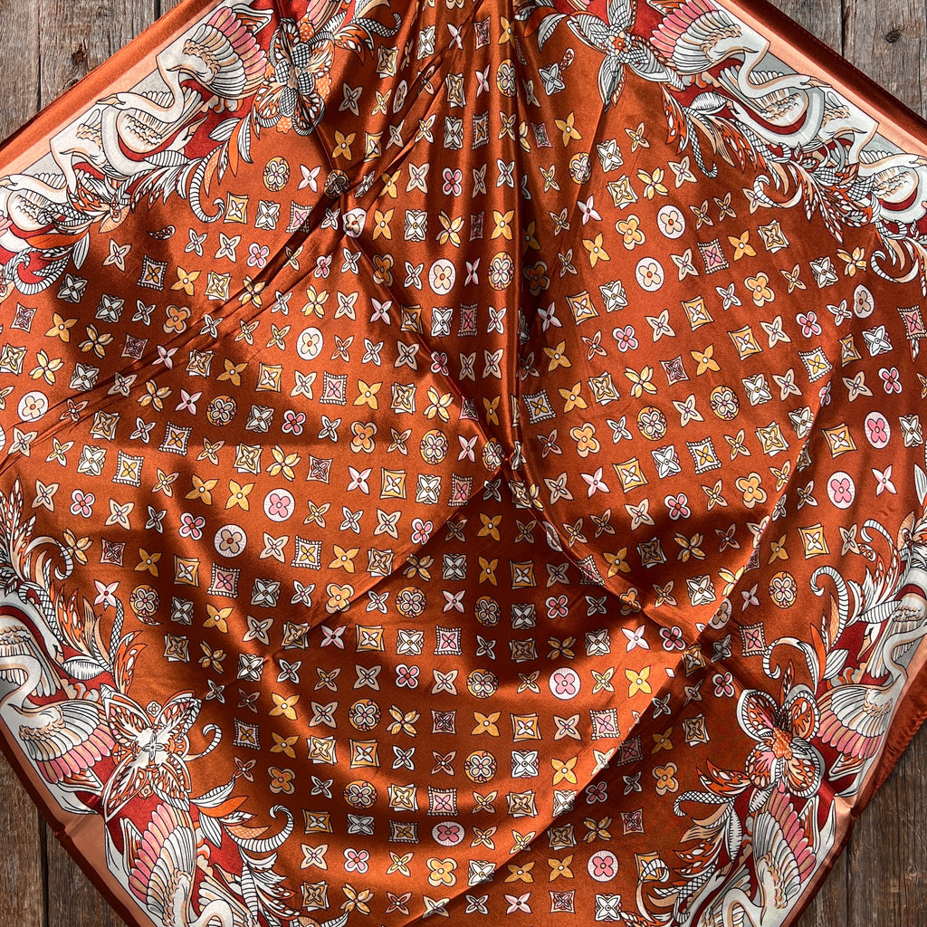 Orange  Multi-Floral Wild Rag - Western Scarf