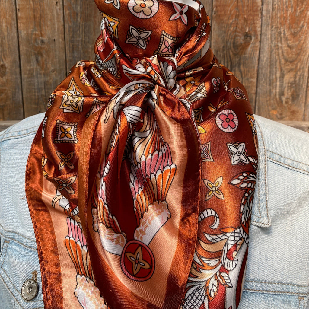 Orange  Multi-Floral Wild Rag - Western Scarf