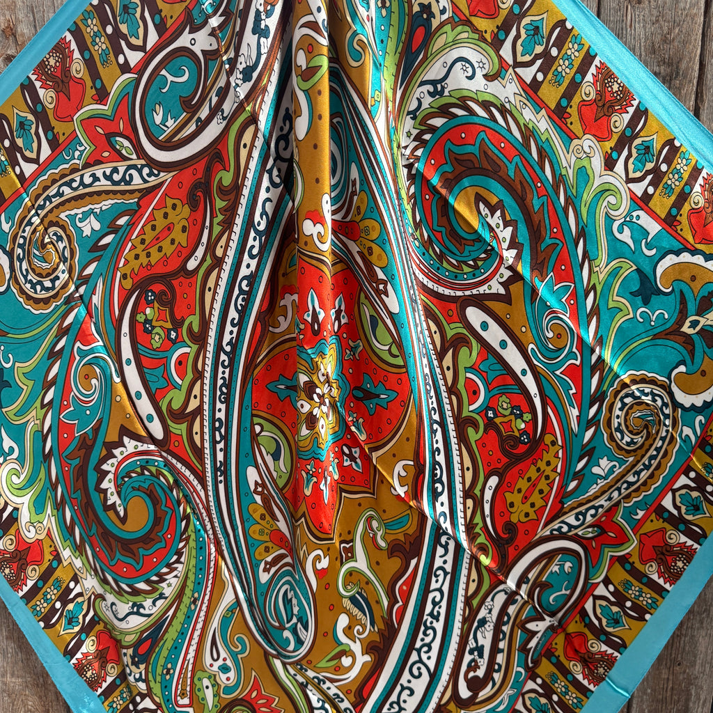 Aqua and Teal Paisley Wild Rag - Western Scarf