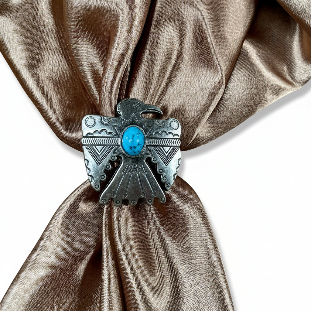 Antique Silver Turquoise Thunderbird Concho W181 — view 4